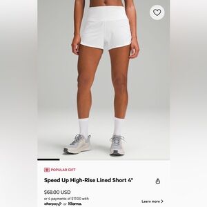 NWOT lululemon speed ups in white 4” size 4